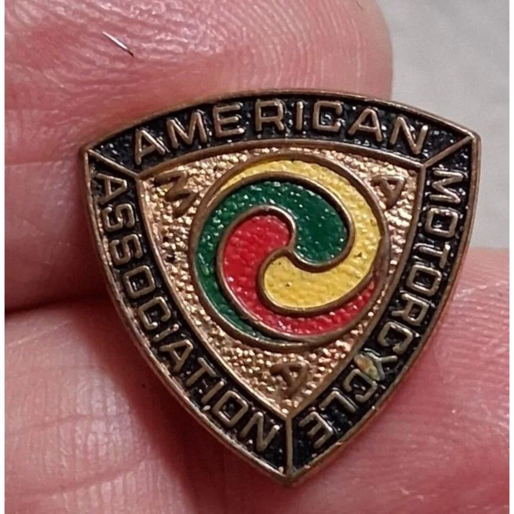 American Motorcycle Association Lapel Pin Tri Color Logo Gold Tone Enamel Badge
